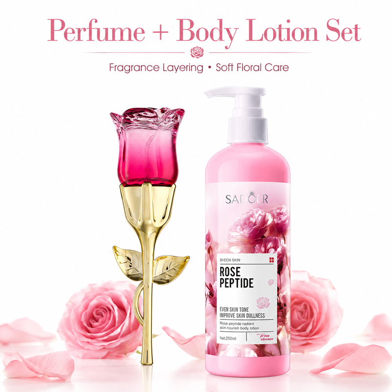 Perfume Fragrance Gift Set - Rose Perfume & Body Lotion Set